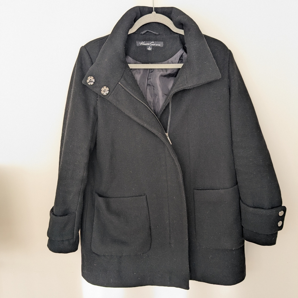 Kenneth Cole Black Wool Pea Coat Size 8